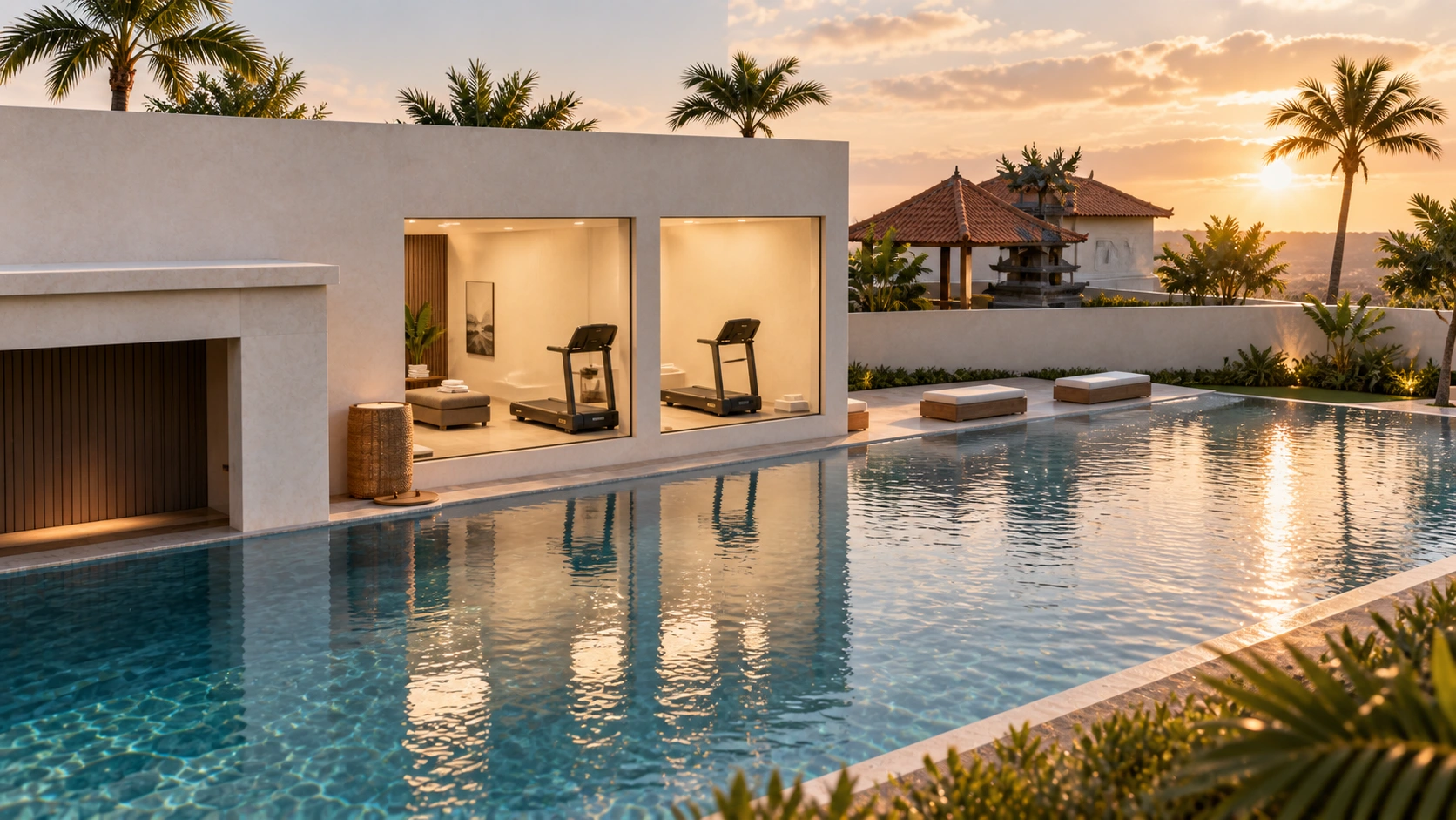 The proposed shared wellness pool and its landscaped courtyard.