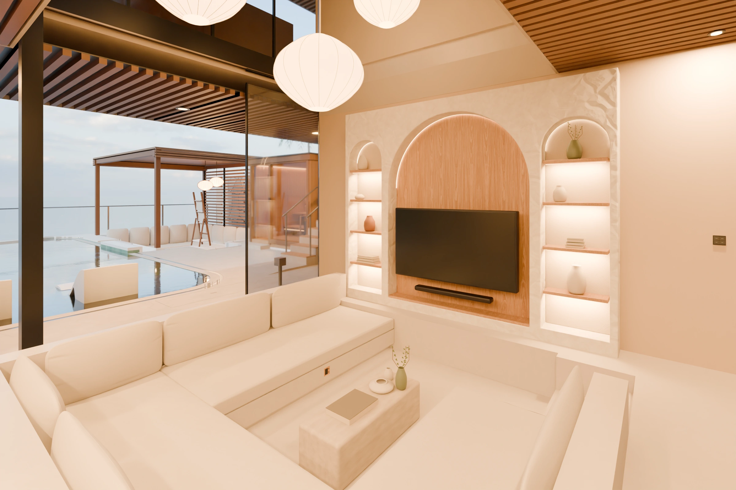 Proposed Segara Cliff, sunken living room and tv wall.