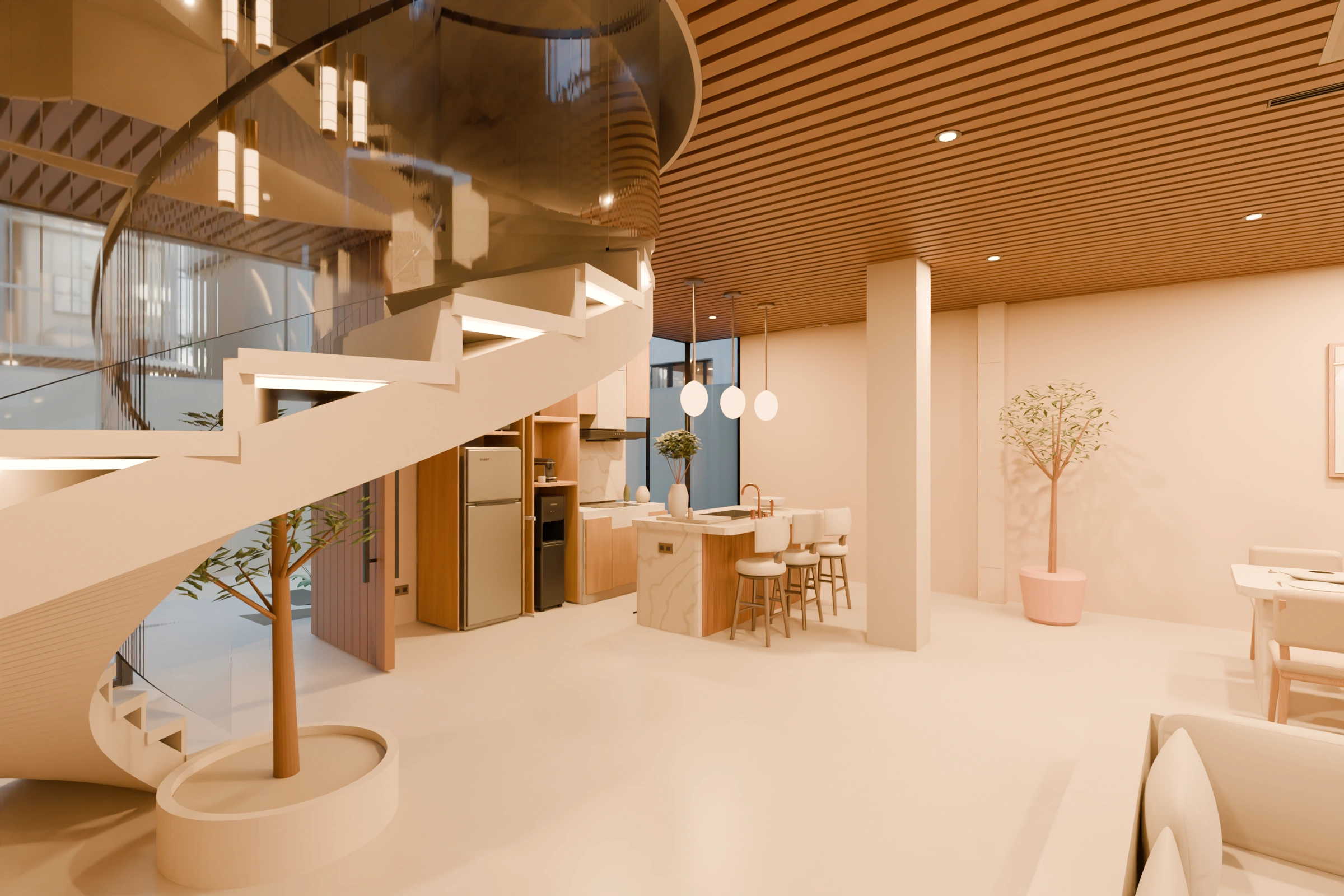 Proposed Segara Cliff, kitchen and spiral staircase.