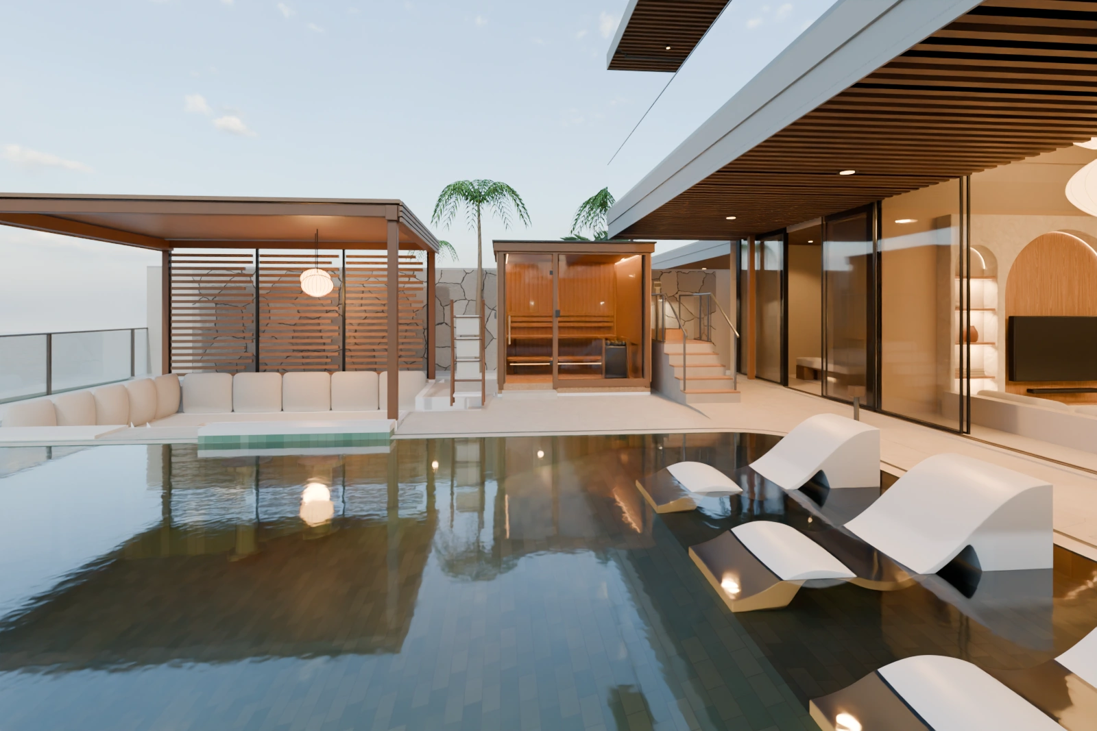 Proposed Segara Cliff, pool deck, cabana lounge and sauna.