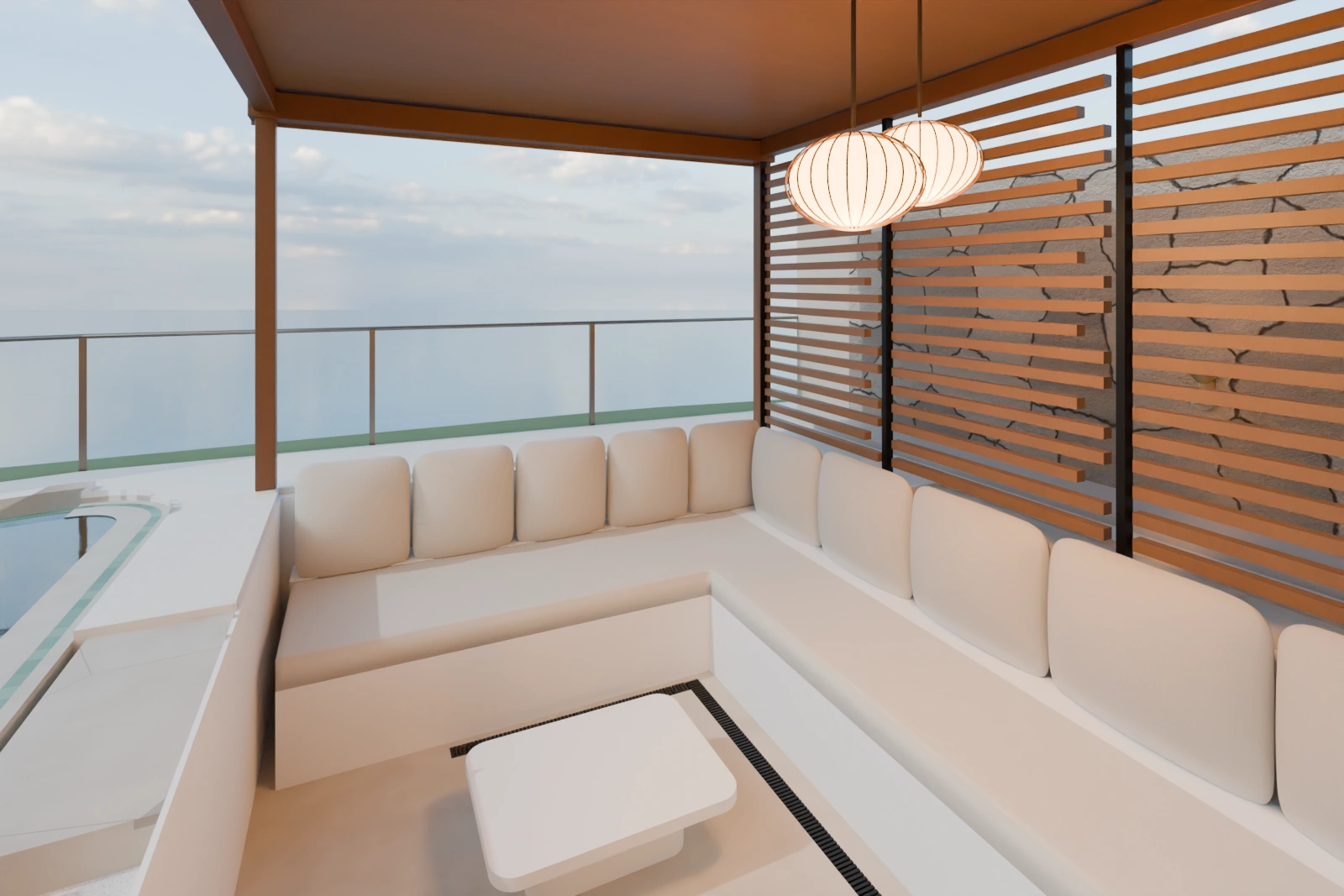 Proposed Segara Cliff, outdoor sunken lounge by the sea.